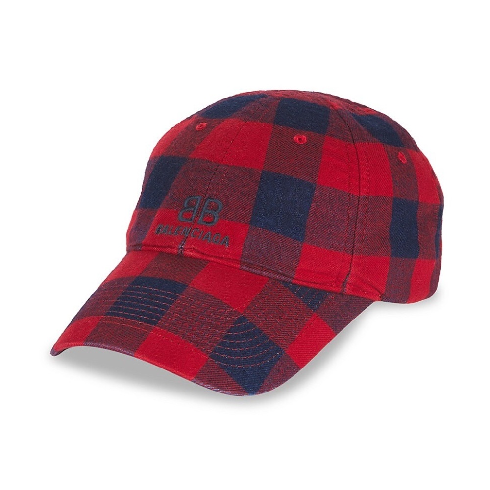 BALENCIAGA Flannel Baseball Cap In Red Blue
